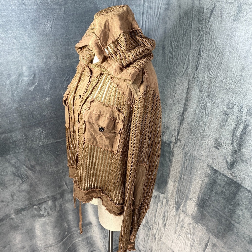 Bar x Pol Hoodie Jacket Medium Raw Hem Edge Open Knit Crochet Boho Mesh Festival - Picture 3 of 9